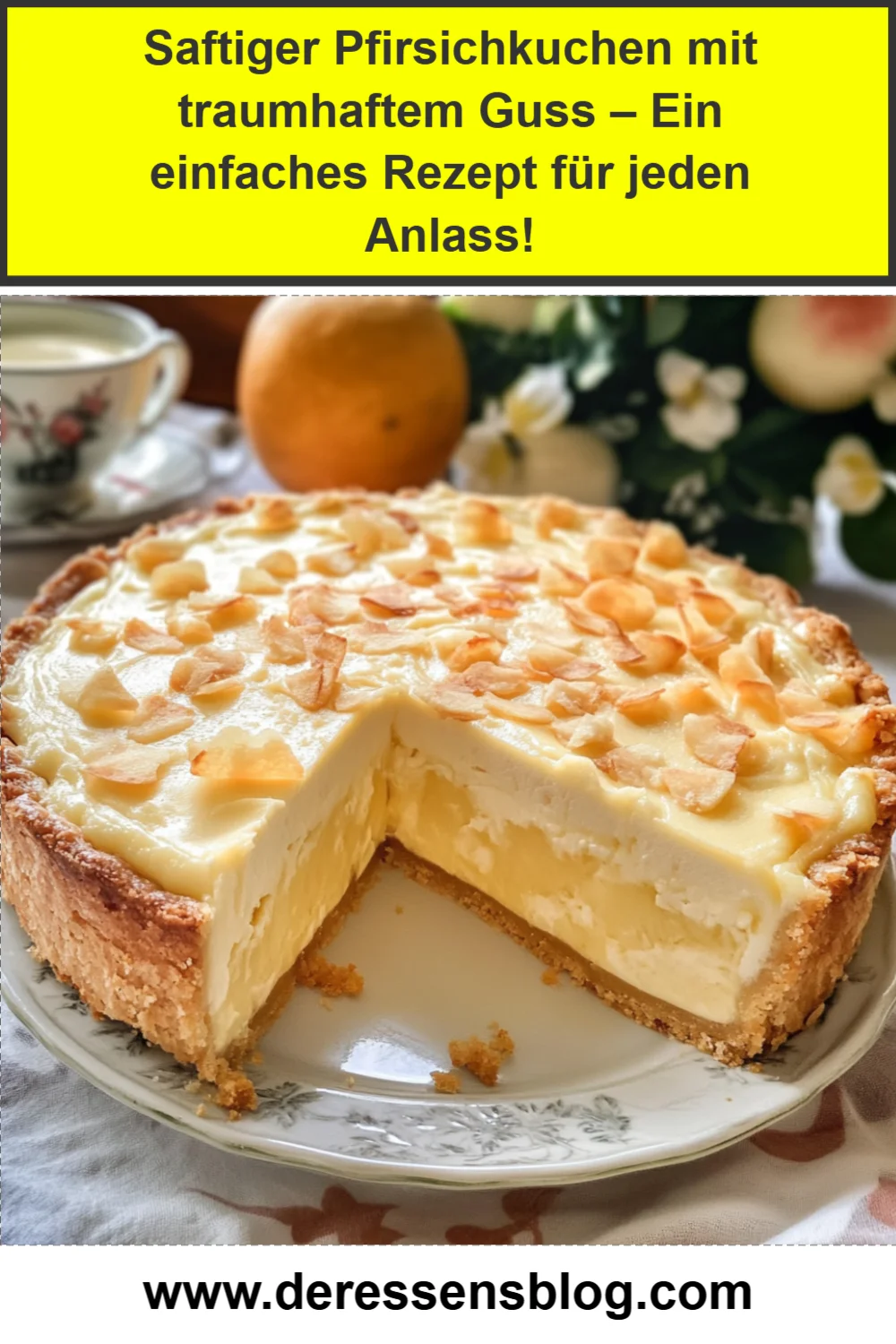 Saftiger Pfirsichkuchen mit traumhaftem Guss – Ein einfaches Rezept für jeden Anlass!