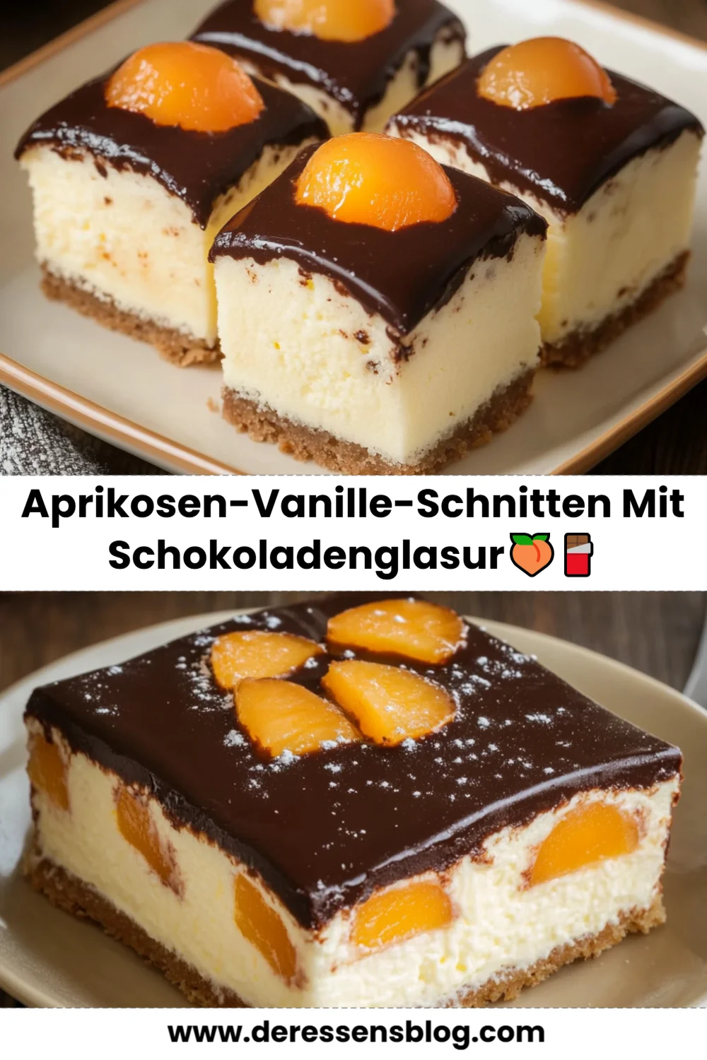 Verführerische Aprikosen-Vanille-Schnitten mit Schokoladenglasur – Einfach unwiderstehlich!