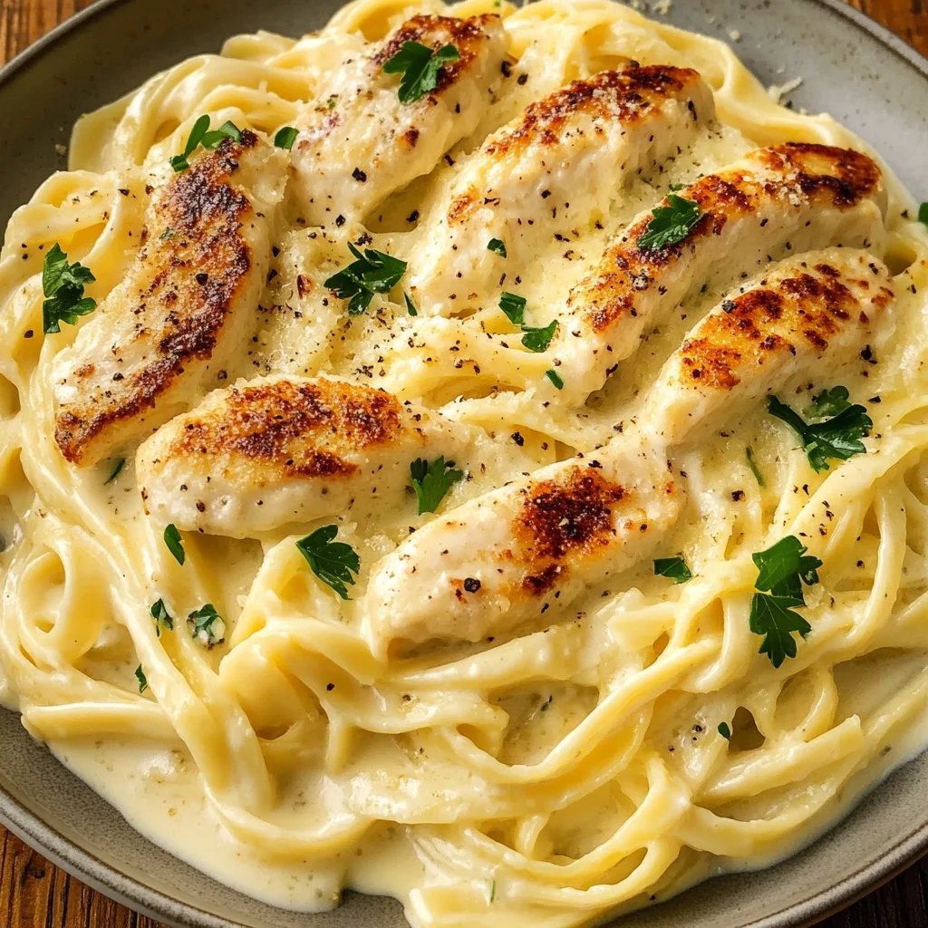 Cremige Fettuccine Alfredo mit Hähnchen – Schnelles italienisches Pasta Vergnügen für Zuhause!