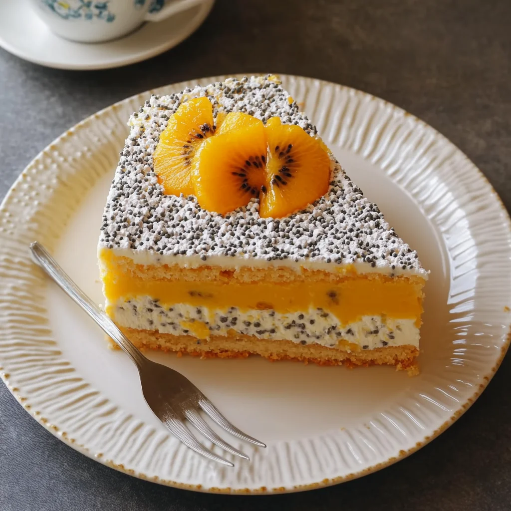 Unwiderstehlicher Pfirsich-Mohn-Sahnekuchen vom Blech – cremig und fruchtig genießen!