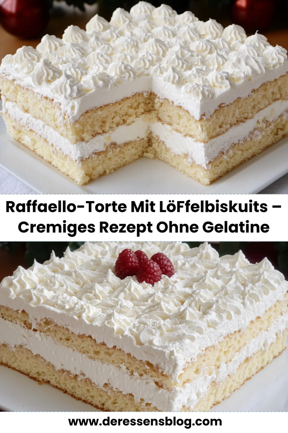 Verführerische Raffaello-Torte mit Löffelbiskuits – Cremiges Rezept ohne Gelatine entdecken!